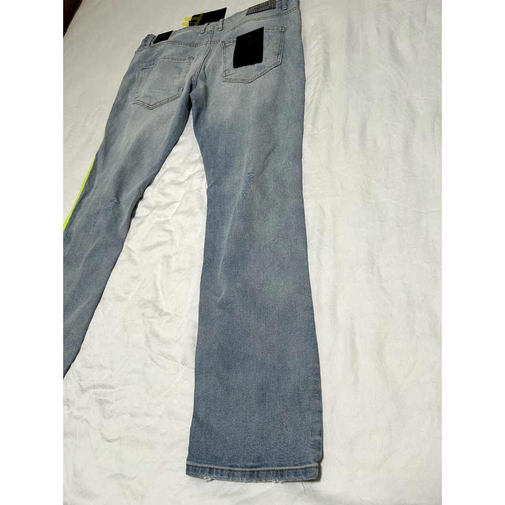 RON TOMSON Mens Modern Splattered Stripe Jeans Denim W/34 X L/34 Slim Fit New - Picture 8 of 8